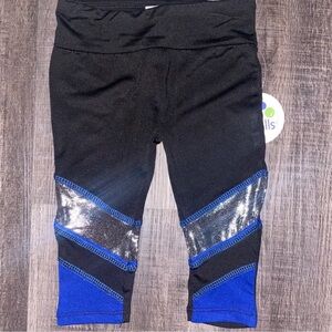 💞 New Baby & Toddler Girl Size 12 Months Black, Blue, & Silver Active Leggings